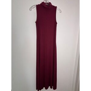 Sleeveless Turtleneck Maxi Dress Burgundy Wine Knit Column Gown Long 52 Inch